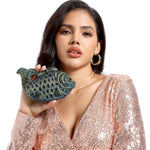 Load image into Gallery viewer, Boutique De FGG Fish Rhinestone Clutch Purses for Women Formal Evening Bags Prom Purse Wedding Party Crystal Clutch Bag,Mini,Orange
