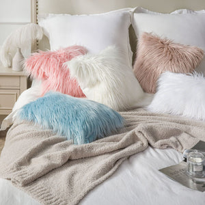 Phantoscope Pack of 2 Faux Fur Solid Throw Decorative Pillow Cover Cushion Covers Luxury Soft Decorative Pillowcase Fuzzy Pillow Covers for Bed/Couch,White 26 x 26 Inches