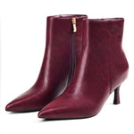 Load image into Gallery viewer, Elisabet Tang Women's Pointed Toe Booties 3 inches Heels Ankle Boots with Side Zipper Dressy Comfy Work Formal Winter Fall Wine Red Size 9
