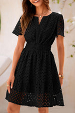 Load image into Gallery viewer, PRETTYGARDEN Womens 2025 Summer Short Dress V Neck Short Sleeve A Line Hollow Out Lace Ruffle Cute Casual Beach Party Dresses (Black,Small)
