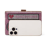 Load image into Gallery viewer, Renabro Women Retro Radio Shape Crossbody Bag Rhinestone Pink Heart Evening Clutch Purses(pink heart)
