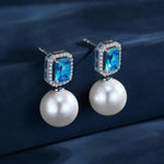 Load image into Gallery viewer, Pearl Diamond Stud Earring Sterling Silver Large Blue Pearl Dangle Drop Earring for Women 12MM Cubic Zirconia Jewelry Birthday/Mother's Day Gift ZDaoBen
