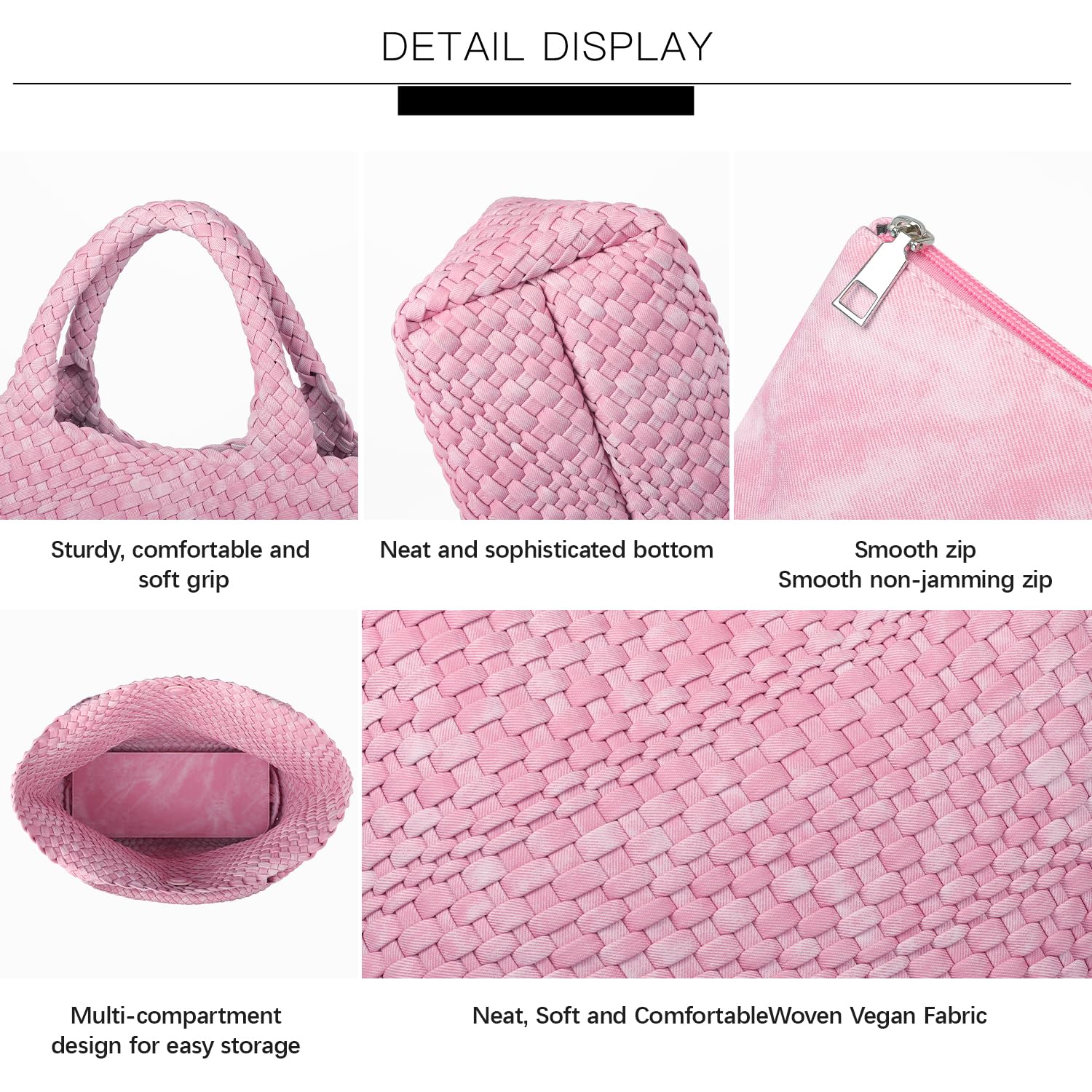 Woven Bag for Women, Fashion Top Handle Shoulder Bag Vegan Leather Shopper Bag Large Travel Tote Bag