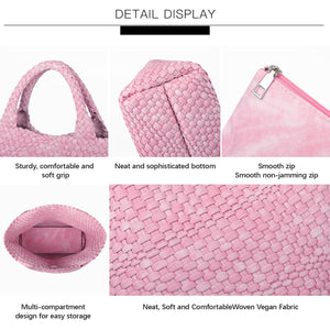 Woven Bag for Women, Fashion Top Handle Shoulder Bag Vegan Leather Shopper Bag Large Travel Tote Bag