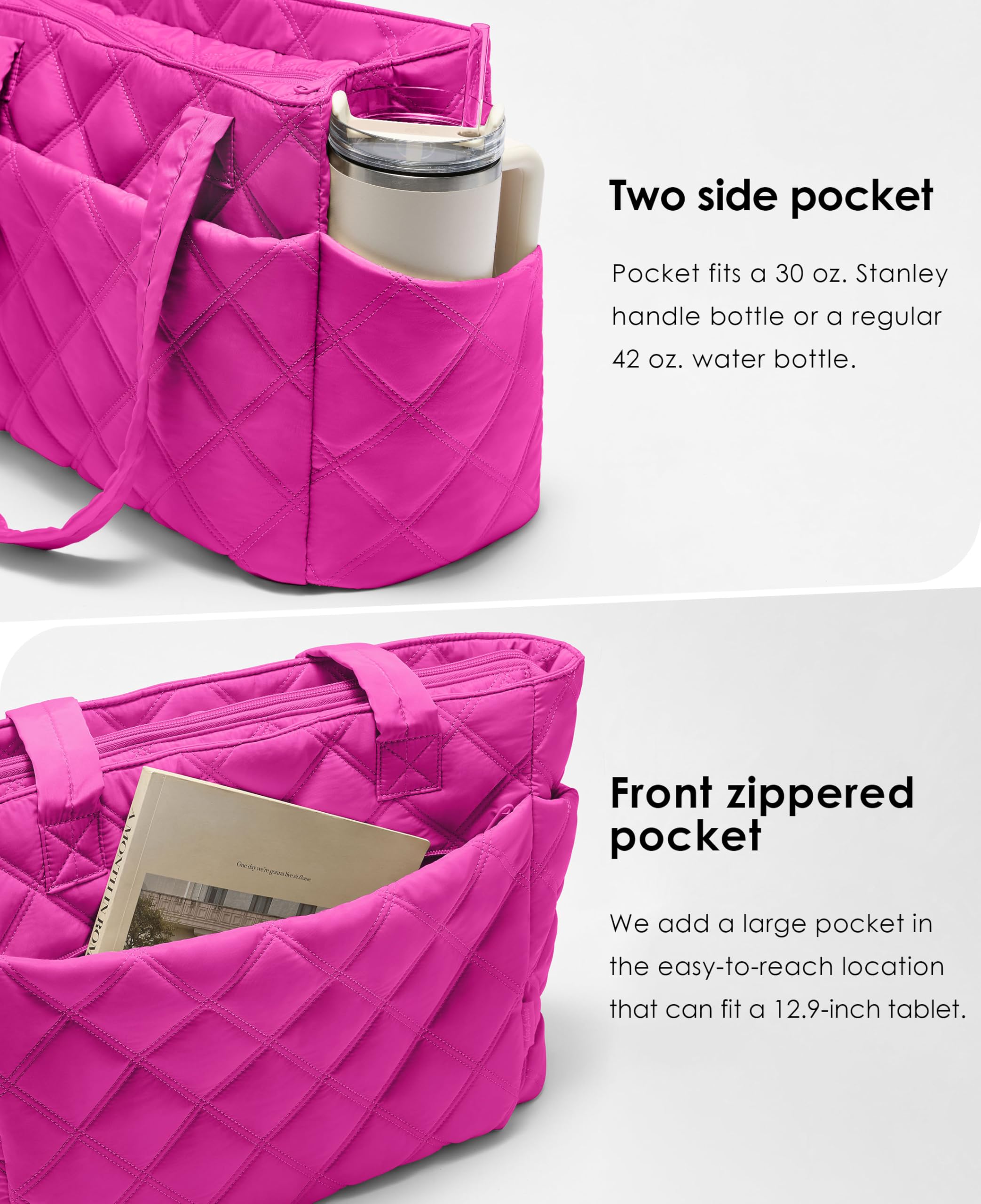 Uselike Tote Bag for Women, Lightweight Puffer Tote Work Bags with Compartments for Travel, Quilted Shoulder Bag with Zipper