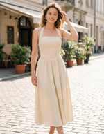 Load image into Gallery viewer, ZESICA Women's Summer Sleeveless Halter Midi Dress 2025 Off Shoulder High Waist Swing Flowy Beach Long Dresses,Apricot,Medium
