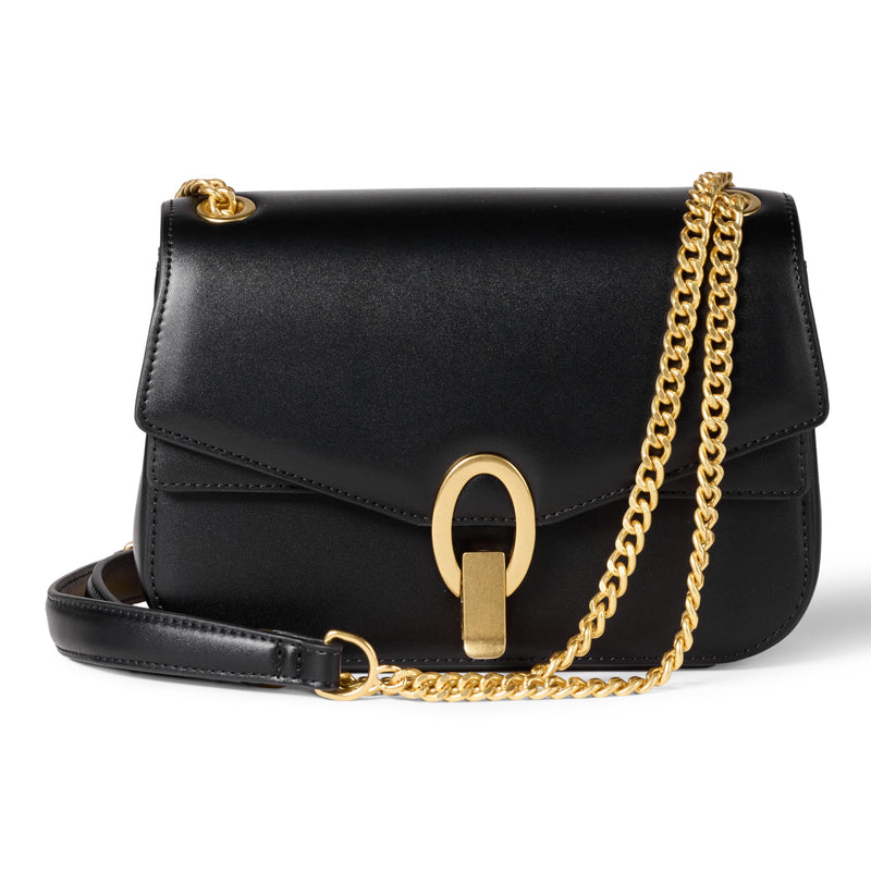 Amazon Essentials Women's Chain Shoulder Bag, Black Faux Leather, One Size