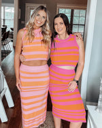 Load image into Gallery viewer, Arach&amp;Cloz Women's 2 Piece Sets 2026 Summer Mom Outfits Matching Clothing Fall Dressy Vacation Striped Tank Top Midi Skirt Going Out Date Night Sweater A-Line Suits(pink-orange,S)
