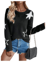 Load image into Gallery viewer, SHENHE Women&#39;s Star Pattern Crew Neck Drop Shoulder Casual Sweater Pullover Knitwear Black and White XS
