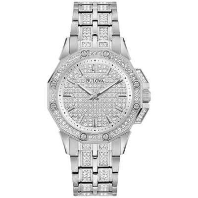 Bulova Ladies' Crystal Octava Stainless Steel 3-Hand Quartz Watch, Crystal Bezel and Dial Style: 96L305