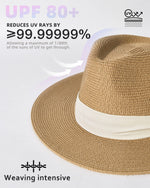 Load image into Gallery viewer, FURTALK Womens Mens Wide Brim Straw Panama Hat Fedora Summer Beach Sun Hat UPF Straw Hat for Women Khaki-Beige
