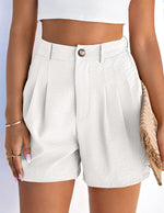 Load image into Gallery viewer, PRETTYGARDEN Womens Shorts Casual 2026 Summer Elastic High Waist Zipper Button Tailored Shorts Pleated Beach Vacation Clothes (White,Medium)
