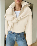 Load image into Gallery viewer, BTFBM Womens Sweaters Quarter Zip Pullover V Neck Collar Long Sleeve Ribbed Knit Loose Casual 2025 Winter Fall Sweater(White, Small)
