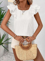 Load image into Gallery viewer, Falechay Womens Going Out Tops Cute Ruffle Short Sleeve Shirts Summer Casual T-Shirts Babydoll Women Blouses Trendy Chiffon Tunic Crewneck Ladies Y2K Bow Tie Wrinkles Tee Puff Sleeves White Shirt XS
