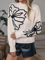 Load image into Gallery viewer, Verdusa Women&#39;s Floral Mock Neck Long Sleeve Sweaters Dressy Casual Cute Pullover Knit Sweater Tops Beige Medium
