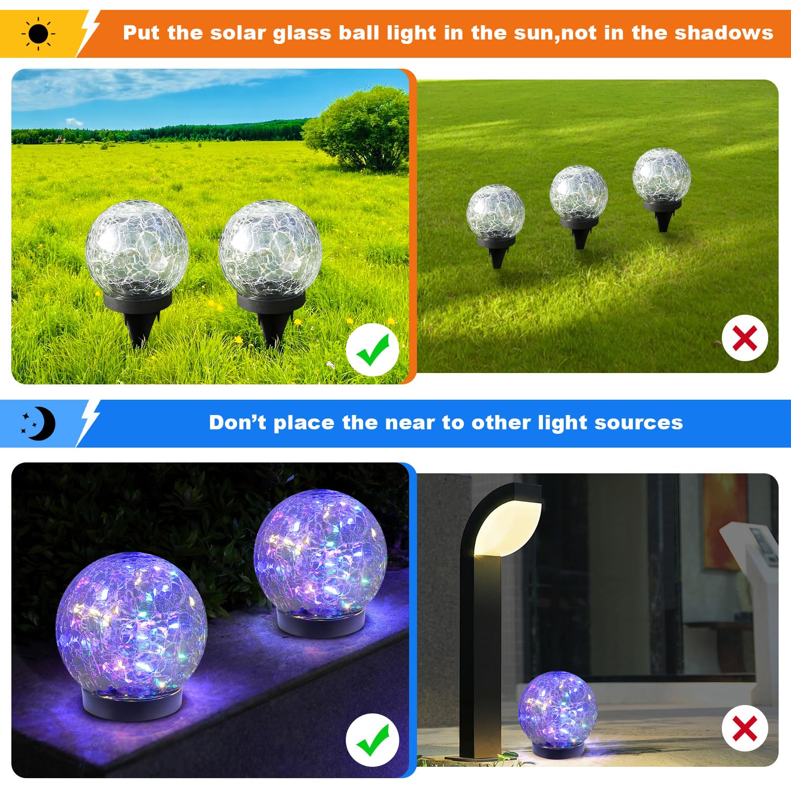 MLKNK Solar Globe Lights Outdoor Waterproof-Solar Balls-Solar Garden Lights-Solar Orbs for Outside 4 Pack Cracked Glass Ball for Lawn Patio Yard Backyard Decorations, DS-XBQ-1-1-1