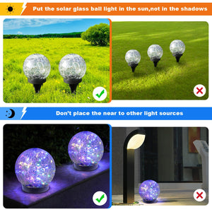 MLKNK Solar Globe Lights Outdoor Waterproof-Solar Balls-Solar Garden Lights-Solar Orbs for Outside 4 Pack Cracked Glass Ball for Lawn Patio Yard Backyard Decorations, DS-XBQ-1-1-1