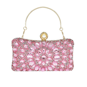 MAIRLOM Rhinestone Clutch Purses for Women Evening Wedding Formal - Pearl Clasp Handbag Crystal Gemstone Bag for Party Prom(Pink)