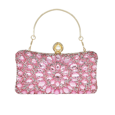 MAIRLOM Rhinestone Clutch Purses for Women Evening Wedding Formal - Pearl Clasp Handbag Crystal Gemstone Bag for Party Prom(Pink)