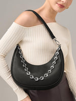 Load image into Gallery viewer, CHUNLI Small Shoulder Bag for Women, PU Leather Crescent Hobo Purses with Silver Chain, Women's Work Casual Evening Handbag, Black
