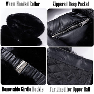 RISISSIDA Puffer Jacket Women Winter Down Faux Fur Lined Puffy Coat with Long Collar Hood, Thicken Quilted Warm Leather Bubble Overcoat Black M
