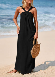 PRETTYGARDEN Womens 2025 Casual Long Summer Dresses Sleeveless Strappy Loose Flowy Beach Vacation Maxi Dress with Pockets (Black,Medium)