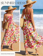 Load image into Gallery viewer, GRACE KARIN 2026 Women's Summer Maxi Floral Dress, Spaghetti Strap Tie Front Boho Sundress with Pockets, Pink Yellow M
