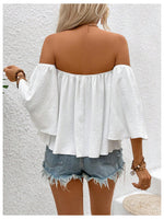 Load image into Gallery viewer, SweatyRocks Women&#39;s Sexy Cute Off Shoulder Ruffle Hem Flowy Chiffon Blouses Top White Small
