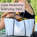Load image into Gallery viewer, POPUPS Large Neoprene Tote Bag for Women - PVC Dotted Everyday Designer Handbag - Travel Work Beach - Pockets, Zipper Pouch (White)
