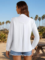Load image into Gallery viewer, MYMORE Womens Rhinestone Fringe Shirts Top Nashville Western Wear Disco Cowgirl Sparkle Long Sleeve Button Down Shirt Blouse Cowboy Chic Carter Rodeo Country Concert Outfit Clothes White L
