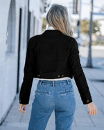 Load image into Gallery viewer, luvamia Women&#39;s Fashion Long Sleeve Denim Jean Jacket Black Cropped Denim Jacket True Black Size Medium
