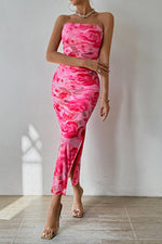 Load image into Gallery viewer, PRETTYGARDEN Women&#39;s Summer Maxi Bodycon Dresses Strapless Tube Top Printed Long Party Club Slit Dress (Print Pink,Medium)

