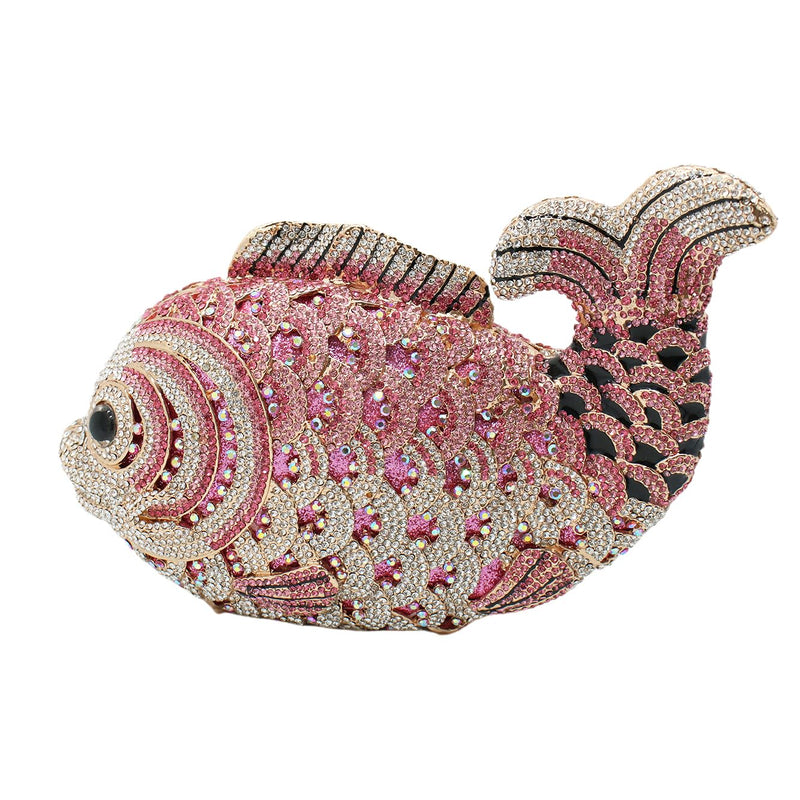 Tngan Women Mini Fish Clutch Luxury Rhinestones Purse Sparkling Banquet Handbag Wedding Party Clutch Bag, Pink