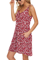 Load image into Gallery viewer, WNEEDU Women&#39;s Summer Spaghetti Strap Button Down V Neck Casual Beach Cover Up Dress with Pockets,Floral Red L
