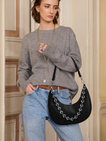 Load image into Gallery viewer, CHUNLI Small Shoulder Bag for Women, PU Leather Crescent Hobo Purses with Silver Chain, Women's Work Casual Evening Handbag, Black
