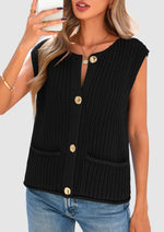 Load image into Gallery viewer, PRETTYGARDEN Women&#39;s Summer Sweaters Vest 2025 Sleeveless Button Down Cropped Pockets Chunky Knit Cardigan Trendy Tank Tops (Black,Medium)
