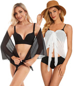 Load image into Gallery viewer, 2 Pieces Sarong Cover Ups for Women Beach Bathing Suit Wrap Sheer Short Skirt Bikini Chiffon Scarf for Swimwear (Black and White)
