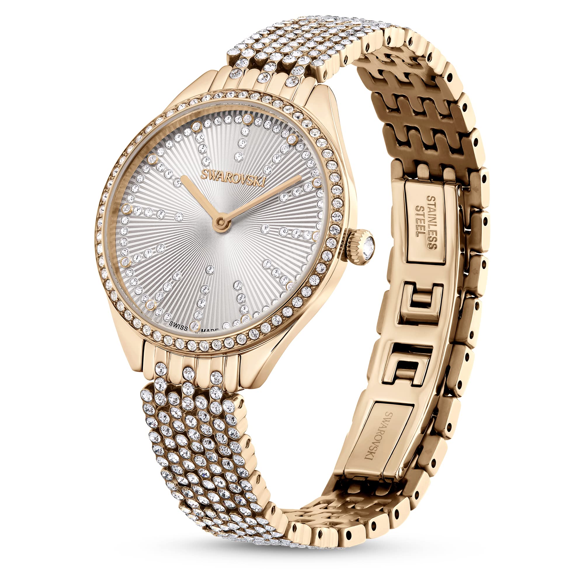 Swarovski Attract Watch, Swiss Watch with Sparkling White Crystals, Rose-Gold Tone Casing and Band, Part of The Attract Collection
