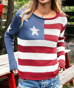 Load image into Gallery viewer, Winioder Women American Flag Sweater 4th of July Long Sleeve Crewneck Star Sweatshirt Vintage Hollow Out Knit Pullover Jumper Tops(Star Blue,S)
