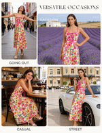 Load image into Gallery viewer, GRACE KARIN 2026 Women's Summer Maxi Floral Dress, Spaghetti Strap Tie Front Boho Sundress with Pockets, Pink Yellow M
