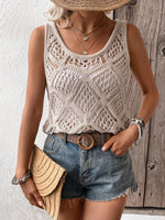Load image into Gallery viewer, COZYEASE Women's Crochet Tank Tops Knit Sweater Vest Hollow Out Sleeveless Cover Up Summer Boho Top Scoop Neck Pullover Khaki
