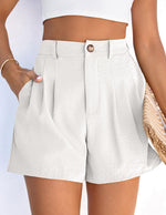 Load image into Gallery viewer, PRETTYGARDEN Womens Shorts Casual 2026 Summer Elastic High Waist Zipper Button Tailored Shorts Pleated Beach Vacation Clothes (White,Medium)
