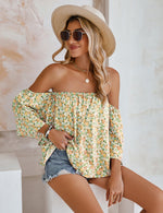 Load image into Gallery viewer, Bluetime Women Summer Off Shoulder Chiffon Blouse Ruffles Short Sleeves Tops Casual T Shirt (S, White Yellow)
