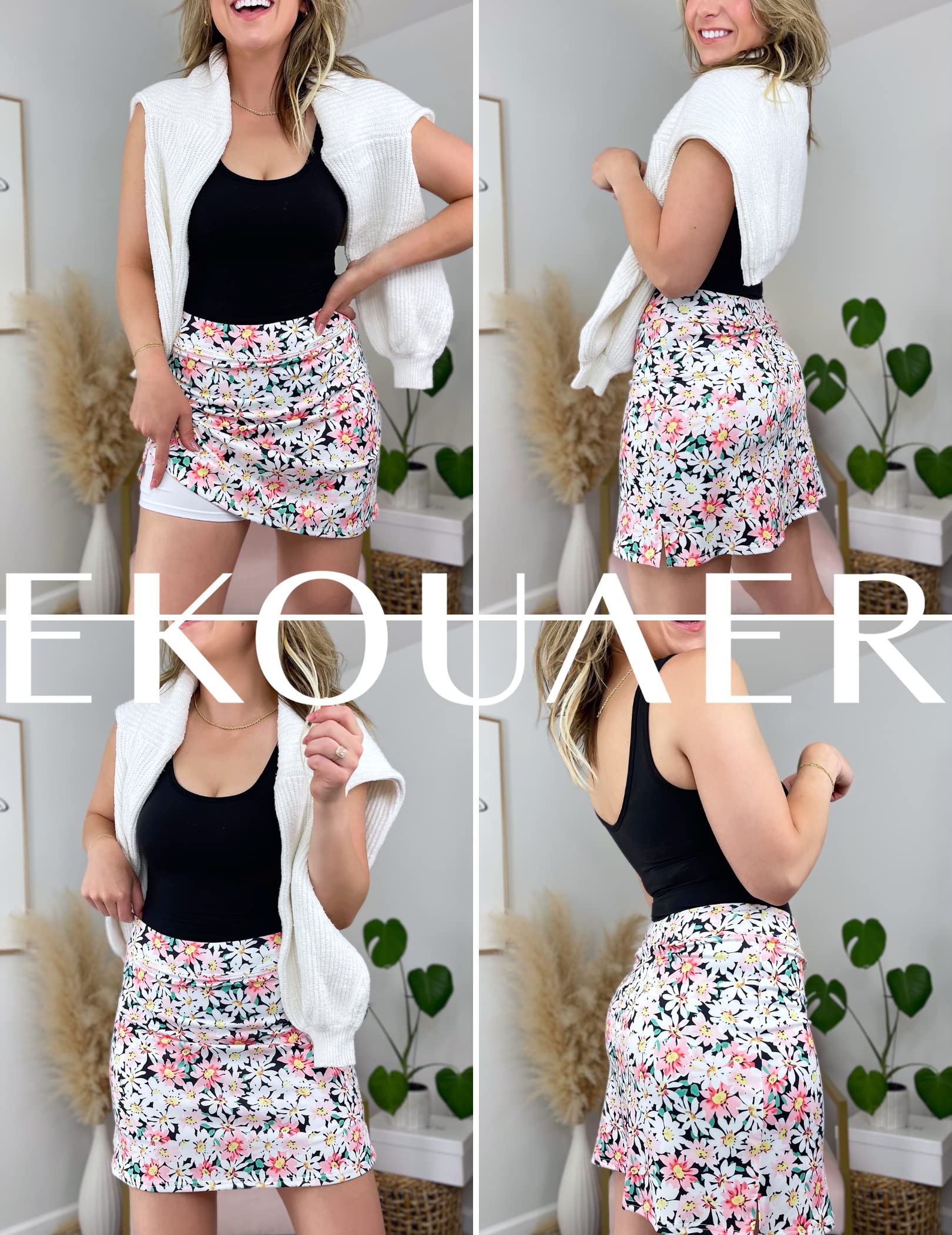 Ekouaer Women's Tennis Tkirts with Shorts High Waisted Athletic Golf Skorts Tennis Tkirts Printed Floral Small