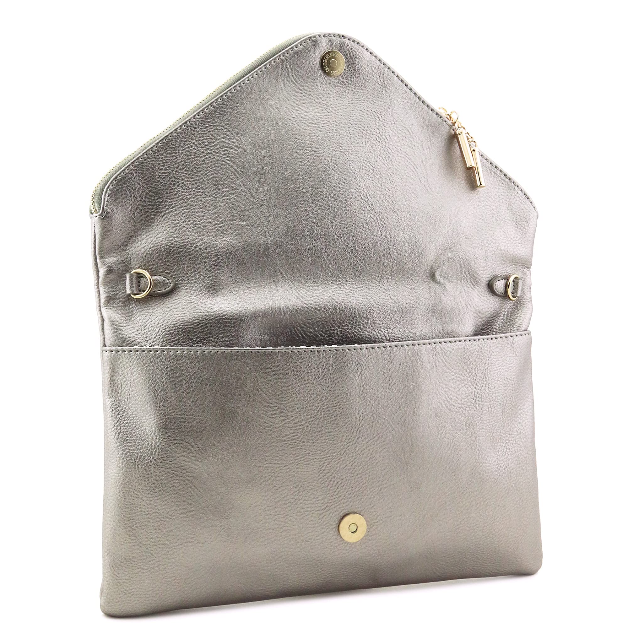 FashionPuzzle X-Large Envelope Clutch Bag with Chain Strap (Light Pewter)