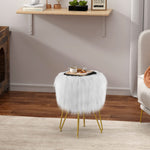 Load image into Gallery viewer, RunLexi Vanity Stool Chair with Storage, Faux Fur Makeup Room Seat Stool, Soft Padded Seat, Round Footrest Footstools with 4 Metal Legs &amp; Adjustable Footings, Vanity, Bathroom, Bedroom Chairs White

