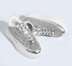 Load image into Gallery viewer, LUCKY STEP Platform Glitter Sneakers for Women Fashion Sparkly Bling Shiny Low Top Tennis Sneakers Faux Leather Casual Walking Shoes(Silver Glitter,10)
