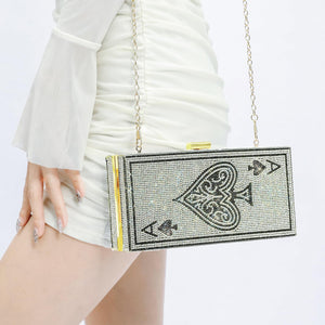 MAYIFDO Diamond Sliver Crystal Evening Bag Rhinestone Bling Handbags Ace of Spades Purses Poker Card Clutch For Party.