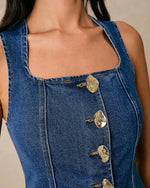 Load image into Gallery viewer, EZAPINE Women's Metal Button Front Denim Tank Top Sleeveless Square Neck Slim Fit Jean Vest
