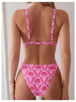 Load image into Gallery viewer, ZAFUL Women&#39;s 2 Piece Floral Print Swimsuit Triangle String High Cut Bikini Sets Bathing Suit(2-Pink, M)
